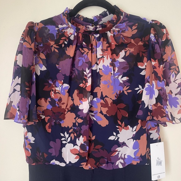 Julia Jordan NEW jumpsuit size 8 navy floral bodice chiffon crepe - Picture 2 of 5